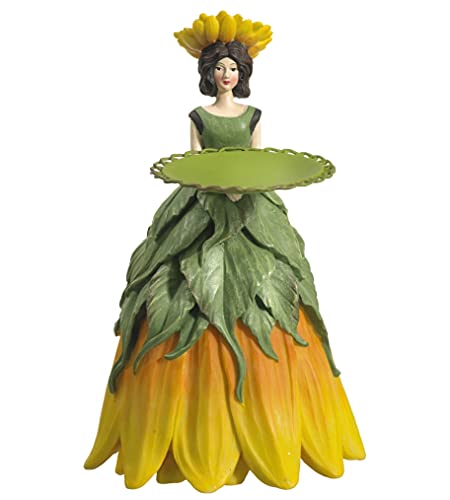 Fiebiger Floristik Blumenmädchen Sonnenblumenmädchen mit Teller Deko-Figur Garten Geburtstag Geschenk Teelichthalter Kerzenhalter, 18 cm von Fiebiger Floristik