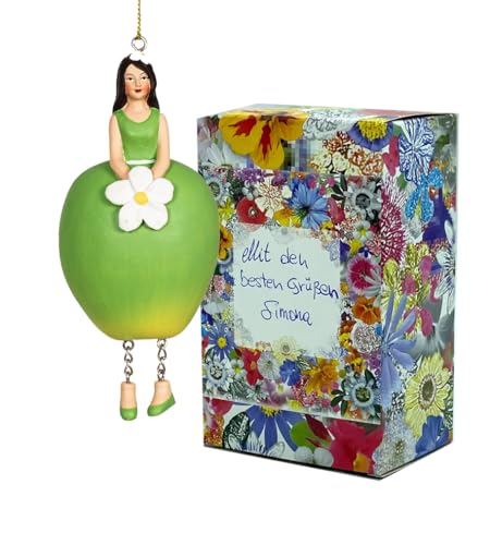 Fiebiger Floristik Blumen-Mädchen Apfelmädchen grün zum Hängen Elfen-Dekofigur Flower Fairy Figur Blumenfigur Skulptur Blumenkinder in Geschenk-Box von Fiebiger Floristik