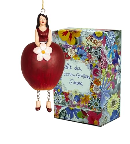 Fiebiger Floristik Blumen-Mädchen Apfelmädchen rot zum Hängen Elfen-Dekofigur Flower Fairy Figur Blumenfigur Skulptur Blumenkinder in Geschenk-Box von Fiebiger Floristik