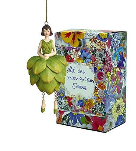 Fiebiger Floristik Blumen-Mädchen Artischocke Elfen-Dekofigur Artischocke zum Hängen Flower Fairy Figur Blumen Skulptur in Geschenk-Box von Fiebiger Floristik