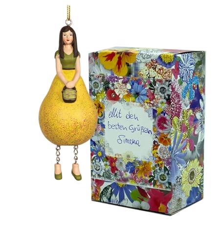 Fiebiger Floristik Blumen-Mädchen Birnenmädchen gelb zum Hängen Elfen-Dekofigur Flower Fairy Figur Blumenfigur Skulptur Blumenkinder in Geschenk-Box von Fiebiger Floristik