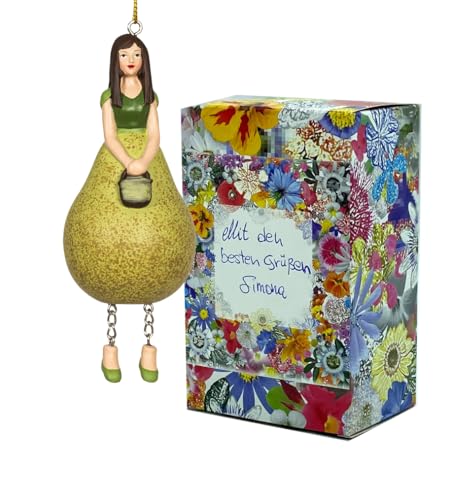 Fiebiger Floristik Blumen-Mädchen Birnenmädchen grün zum Hängen Elfen-Dekofigur Flower Fairy Figur Blumenfigur Skulptur Blumenkinder in Geschenk-Box von Fiebiger Floristik