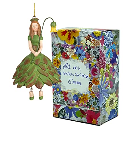 Fiebiger Floristik Blumen-Mädchen Echeveriamädchen zum Hängen Elfen-Dekofigur Flower Fairy Figur Blumenfigur Skulptur Blumenkinder in Geschenk-Box von Fiebiger Floristik