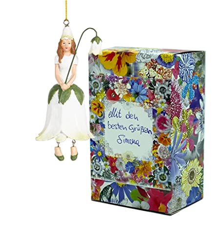 Fiebiger Floristik Blumen-Mädchen Glockenblumenmädchen weiß zum Hängen Elfen-Dekofigur Flower Fairy Figur Blumenfigur Skulptur Blumenkinder in Geschenk-Box von Fiebiger Floristik