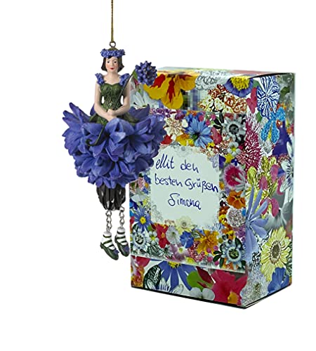 Fiebiger Floristik Blumen-Mädchen Kornblume zum Hängen Flower Fairy Figur Elfen-Dekofigur Blumenkind Skulptur in Geschenk-Box von Fiebiger Floristik