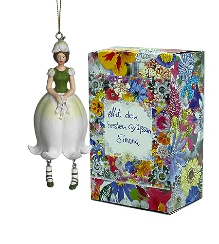 Fiebiger Floristik Blumen-Mädchen Maiglöckchenmädchen weiß-grün zum Hängen Elfen-Dekofigur Flower Fairy Figur Blumenfigur Skulptur Blumenkinder in Geschenk-Box von Fiebiger Floristik