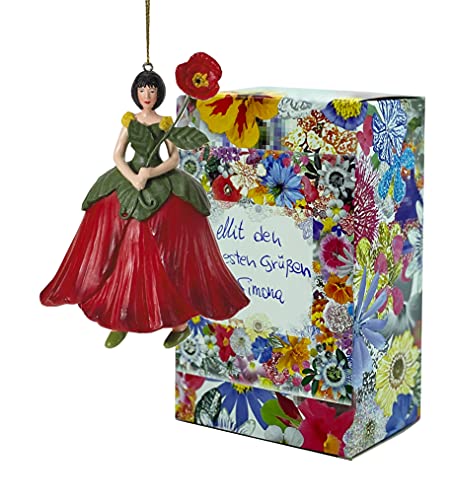 Fiebiger Floristik Blumen-Mädchen Mohnblume zum Hängen Flower Fairy Figur Elfen-Dekofigur Blumenkind Blumenskulptur in Geschenk-Box von Fiebiger Floristik