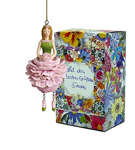 Fiebiger Floristik Blumen-Mädchen Pfingstrose rosa zum Hängen Elfen-Dekofigur Flower Fairy Figur Blumenfigur Skulptur Blumenkinder in Geschenk-Box von Fiebiger Floristik