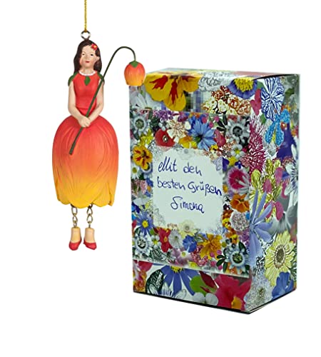 Fiebiger Floristik Blumen-Mädchen Tulpenmädchen orange zum Hängen Elfen-Dekofigur Flower Fairy Figur Blumenfigur Skulptur Blumenkinder in Geschenk-Box von Fiebiger Floristik