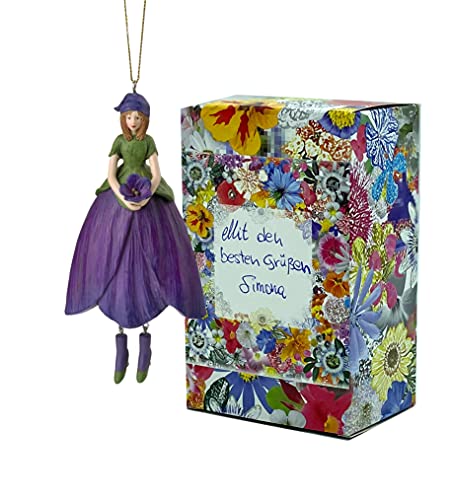 Fiebiger Floristik Blumen-Mädchen Veilchen zum Hängen Flower Fairy Figur Elfen-Dekofigur Blumenfigur in Geschenk-Box von Fiebiger Floristik