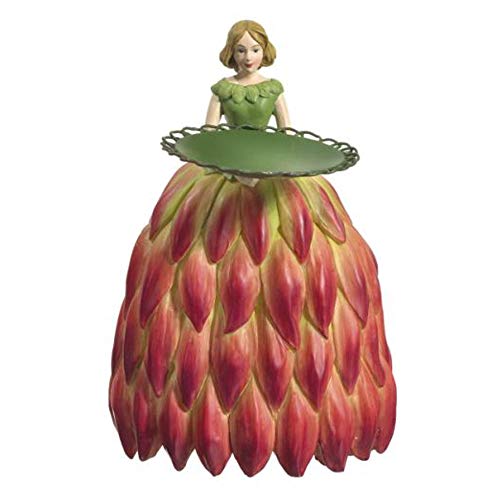 Fiebiger Floristik Dahlienmädchen mit Teller. Blumenmädchen Deko-Figur Garten Geburtstag Geschenk 16 cm Rose-gelb von Fiebiger Floristik