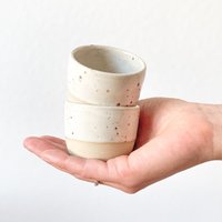 Espressobecher/2Er Set Handgetöpfert Keramikbecher Espressotasse Steinzeug Weiß von FieneCeramics