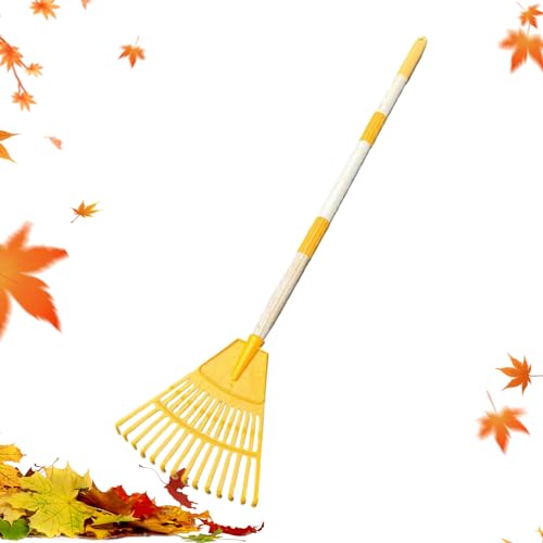 Fierudeng Laubrechen 14-Zinken Fächerförmig,Rasenrechen Für Terrasse | Mit Ergonomischem Griff Für Garten Landschaft Camping Outdoor Rasen von Fierudeng