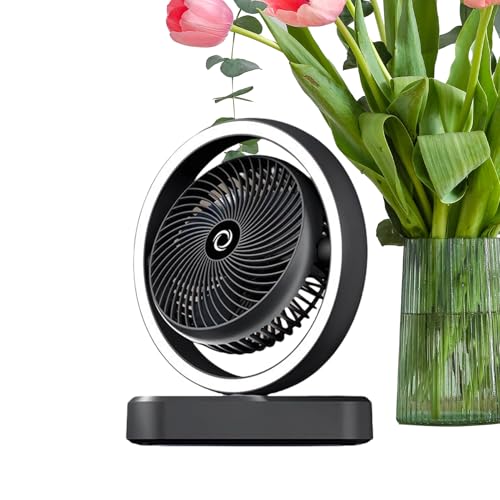 Fierudeng Leiser Schreibtischventilator | Schreibtischventilator mit Nachtlicht,3 Geschwindigkeiten Oszillierender Luftkühler Mit Beleuchtung, Aufladbare Kühlung Für Zuhause & Unterwegs von Fierudeng