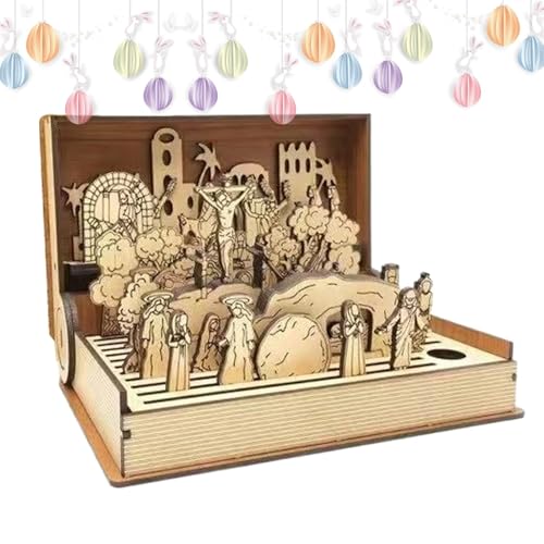 Osterszene Holzdeko - Statue Jesu Szene Deko - Holzszene der Auferstehung in der Karwoche Fügen Sie einen sinnvollen religiösen für die Osterdekoration jedes Zimmers von Fierudeng