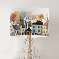 New York Style Street Design Trommellampenschirm, Bedruckter Stofflampenschirm Mit Stadtstil Häusern Und Bäumen, Handgefertigter Oberer East Side von FifiBadgerDesigns