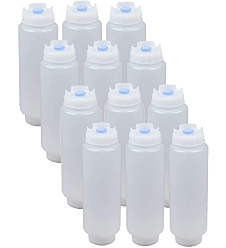 FIFO Quetschflasche, nachfüllbar, 473 ml, blaue Spitze, großes Ventil, Spender für dicke Gewürze, Saucen, Teig und Dressing, selbstdichtend, kein Tropfen, kein Ärger, 12 Stück von Fifo Generic