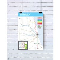 Chicago L Karte Drucken, -Original Plakatkunst Von Erhöht Und U-Bahn-Linien von FiftyThreeStudio