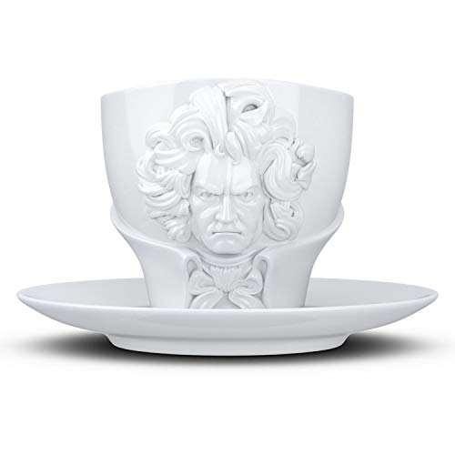 TALENT I Kaffeetasse I LUDWIG VAN BEETHOVEN Portrait I Porzellan I mit Unterteller I 260ml I weiß I Made in Germany von FIFTYEIGHT PRODUCTS