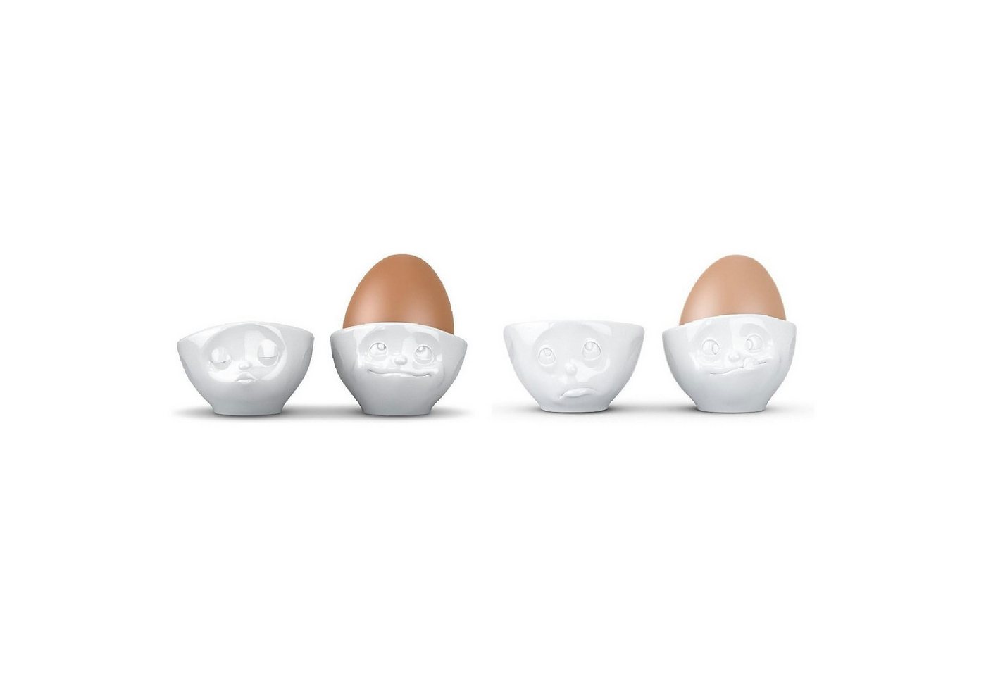 Fiftyeight Frühstücks-Geschirrset TV Tasse Eierbecher 51.52 Küssend, Verträumt,Och bitte und Lecker weiß von Fiftyeight