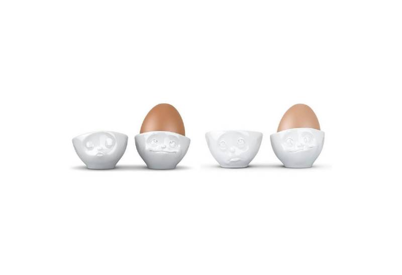 Fiftyeight Frühstücks-Geschirrset TV Tasse Eierbecher 51.52 Küssend, Verträumt,Och bitte und Lecker weiß von Fiftyeight