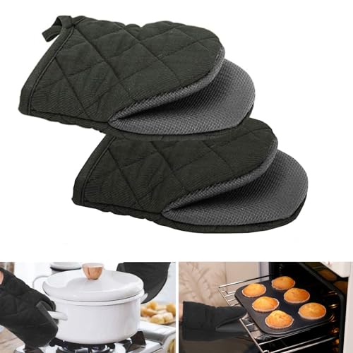 Figarge 1 Paar Mini Ofenhandschuhe Hitzebeständig rutschfest Neopren Baumwollhandschuhe mit Aufhängeschlaufe Shell Küche Ofenhandschuhe für Mikrowelle, Backofen, BBQ, Kochen von Figarge