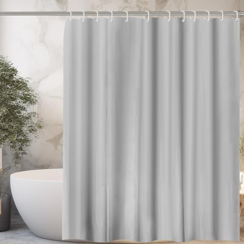 Figarge Duschvorhang Transparent 100% Eva Duschvorhänge Shower Curtains Duschvorhang 180x180 Anti Schimmel Waschbar Badewanne Vorhang mit 12 Duschvorhängeringen (Reines Grau) von Figarge
