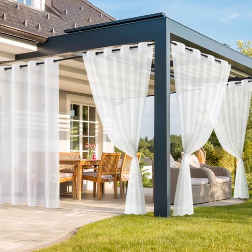 Figarge Outdoorvorhänge 2er-Set Transparent, Wasserdichter Terrassenvorhang mit Schnellverschluss-System, 213x132cm Sonnenschutz für Pavillon/Balkon, UV-beständiges Polyester (Weiß) von Figarge