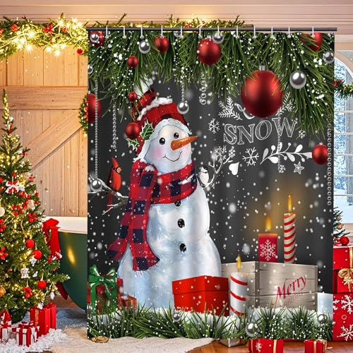 Figarge Weihnachts Duschvorhang Schimmelbeständig Badezimmer Vorhänge Wasserdicht Duschvorhang 100% Polyester Fenster Vorhänge mit 12 Haken (Rot, 180X200CM) von Figarge