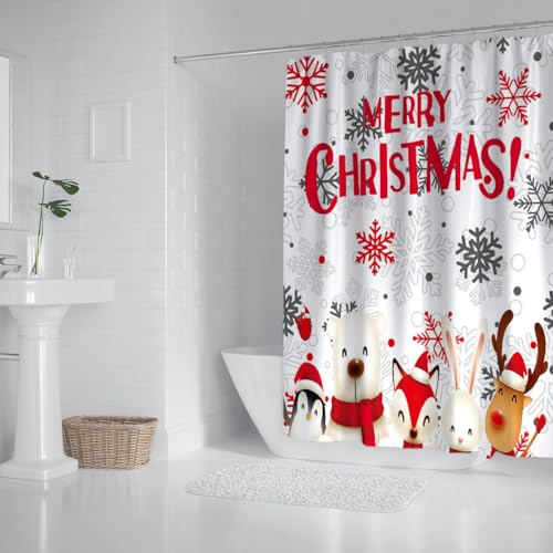 Figarge Weihnachts Duschvorhang Schimmelbeständig Badezimmer Vorhänge Wasserdicht Duschvorhang 100% Polyester Fenster Vorhänge mit 12 Haken (Weiß, 180X200CM) von Figarge