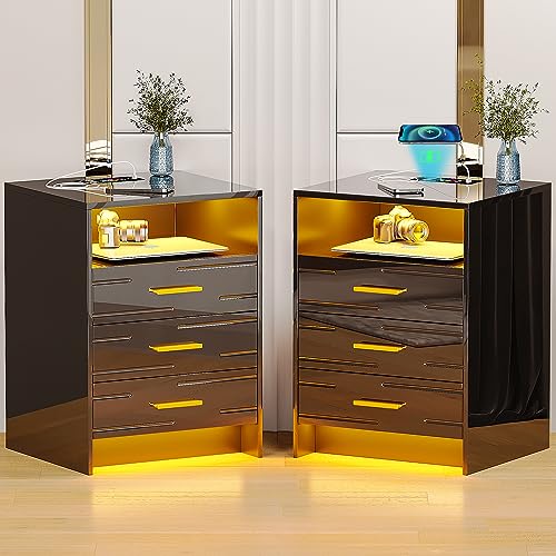 Figbird RGB 2er Nachtschrank mit kabellose Ladestation,20 Farben Nachttisch mit DREI Schubladen und USB,Type-C Anschlüsse,Nachttische für Schlafzimmer Wohnzimmer Figbird RGB 2er Nachtschrank mit kabellose Ladestation,20 Farben Nachttisch mit DREI Schubladen und USB,Type-C Anschlüsse,Nachttische für Schlafzimmer Wohnzimmer von Figbird
