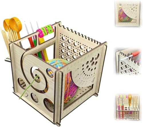 All-in-One Holzwollschale, 2024 Häkeltaschen-Organizer, Holzwollschale, Mehrzweck-Strickwerkzeug, Mehrzweck-Woll-Organizer zum Stricken, tolles Geschenk für Häkelliebhaber (1 Stück) von Figskey