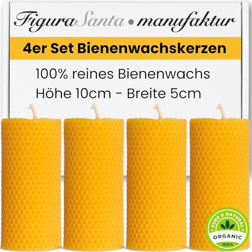 Figura Santa - 4 WABENKERZEN - BIENENWACHSKERZEN - Bio Kerzen aus 100% Bienenwachs - Adventskerzen Weihnachtskerzen Honigkerzen Stumpen 4er Set - H10cm x Ø5cm von Figura Santa