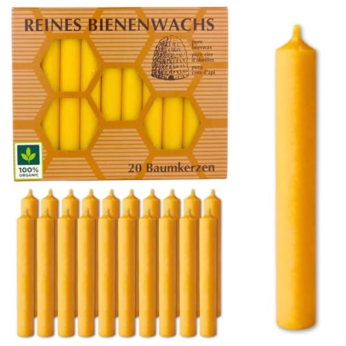 Figura Santa - BAUMKERZEN - hochwertige Kerzen aus 100% reinem BIENENWACHS - 20 Bienenwachskerzen Geburtstagskerzen Christbaumkerzen H10 Ø1,25 cm ca. 2.5 h Brenndauer von Figura Santa