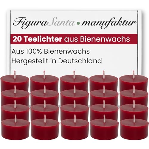 Figura Santa® - 20er Set Teelichter rot Bienenwachskerzen aus 100% Bienenwachs-Kerzen - angenehmer Duft - hochwertige Teelichter-Weihnachten ohne Hülle reines Imker Bienenwachs von Figura Santa