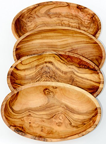 Figura Santa® 4 ovale Schälchen aus Olivenholz LIDO - 4er Set Schälchen aus Holz Olivenholzschälchen Holzschälchen Dipschale Aperifivschälchen für Snacks Nüsse Antipasti ca. 16 x 10 cm von Figura Santa