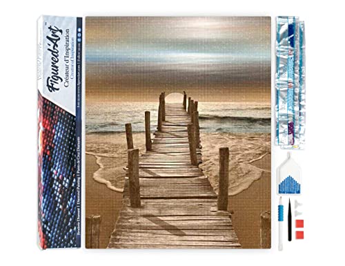 Figured'Art Diamond Painting Erwachsene 40x50cm Ganze Leinwand gerollt Weg ins Meer 5D Bilder Eckige Steine - DIY Set Basteln von Figured'Art