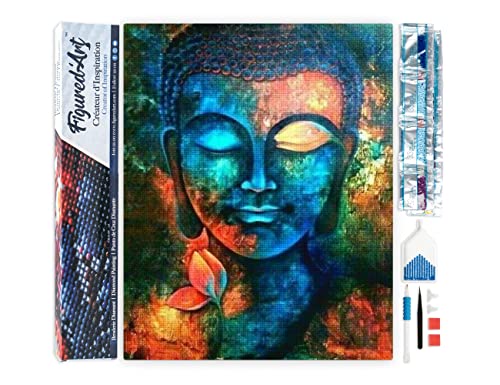 Figured'Art Diamond Painting Erwachsene 40x50cm Ganze Leinwand gerollt Buddha bunt 5D Bilder Eckige Steine - DIY Set Basteln von Figured'Art
