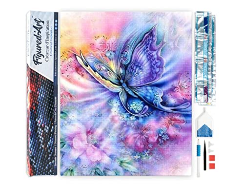 Figured'Art Diamond Painting Erwachsene 40x50cm Ganze Leinwand gerollt Bunter Schmetterling 2 5D Bilder Eckige Steine - DIY Set Basteln von Figured'Art