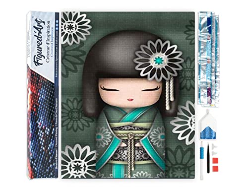 Figured'Art Diamond Painting Erwachsene 40x50cm Ganze Leinwand gerollt Frau in Kimono 5D Bilder Eckige Steine - DIY Set Basteln von Figured'Art