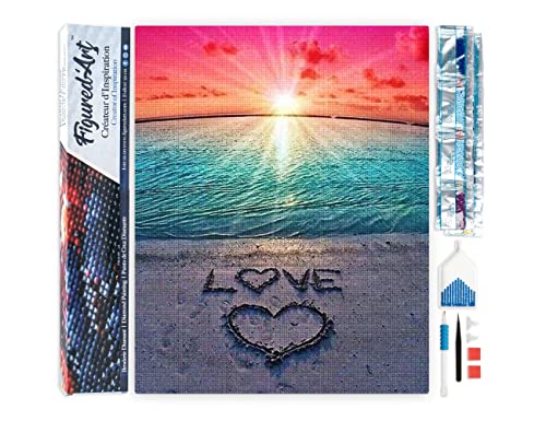 Figured'Art Diamond Painting Erwachsene 40x50cm Ganze Leinwand gerollt Liebe auf dem Sand 5D Bilder Eckige Steine - DIY Set Basteln von Figured'Art