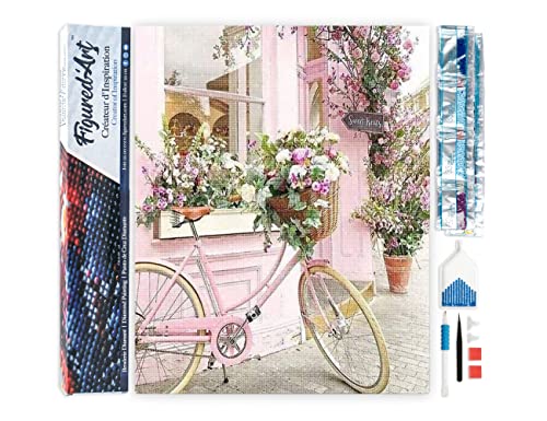 Figured'Art Diamond Painting Erwachsene 40x50cm Ganze Leinwand gerollt Rosarotes Fahrrad 5D Bilder Eckige Steine - DIY Set Basteln von Figured'Art