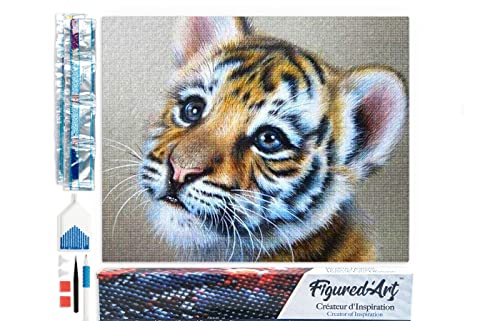 Figured'Art Diamond Painting Erwachsene 40x50cm Ganze Leinwand gerollt Tiger Baby 5D Bilder Eckige Steine - DIY Set Basteln von Figured'Art