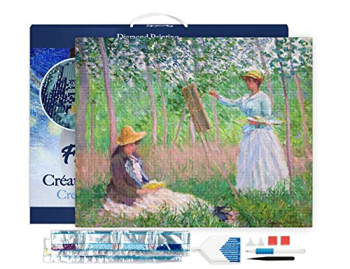 Figured'Art Diamond Painting Erwachsene 40x50cm Mit Rahmen Ganze Leinwand gespannt Im Wald in Giverny Monet 5D Bilder Eckige Steine - DIY Set Basteln von Figured'Art