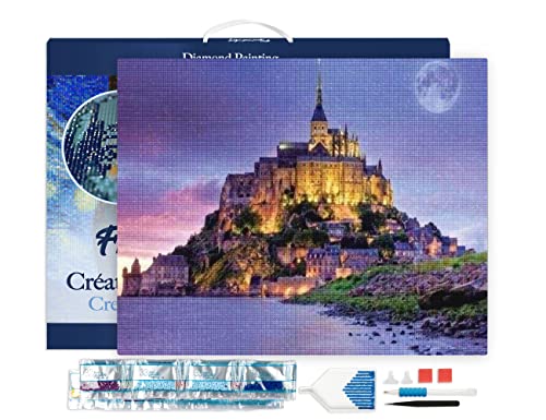 Figured'Art Diamond Painting Erwachsene 40x50cm Mit Rahmen Ganze Leinwand gespannt Mont-Saint-Michel 5D Bilder Eckige Steine - DIY Set Basteln von Figured'Art