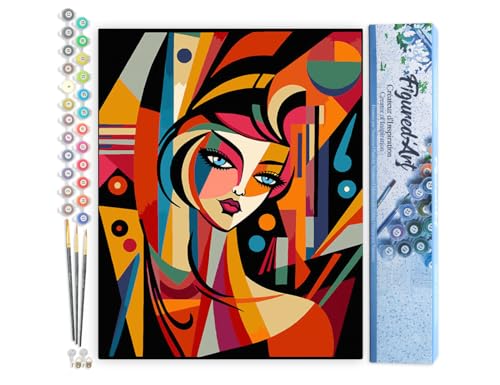 Figured'Art Malen Nach Zahlen Erwachsene Abstrakte Frau im Picasso Stil - Paint by Numbers Basteln DIY Bastelset 40x50cm ohne Holzrahmen von Figured'Art