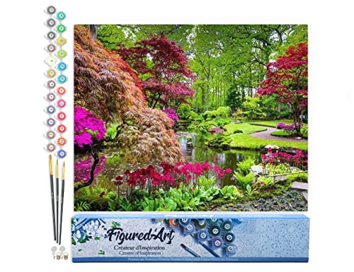 Figured'Art Malen Nach Zahlen Erwachsene Blühender Park - Paint by Numbers Basteln DIY Bastelset 40x50cm ohne Holzrahmen von Figured'Art