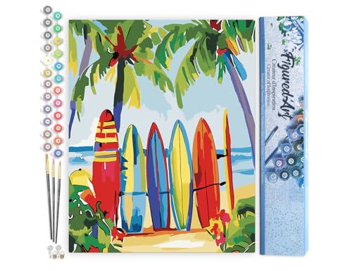 Figured'Art Malen Nach Zahlen Erwachsene Bunte Surfbretter - Paint by Numbers Basteln DIY Bastelset 40x50cm ohne Holzrahmen von Figured'Art