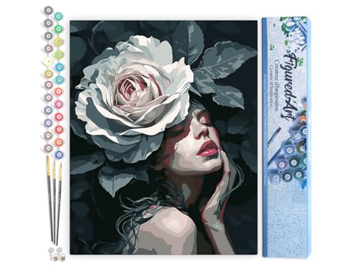 Figured'Art Malen Nach Zahlen Erwachsene Dame mit Weißer Rose - Paint by Numbers Basteln DIY Bastelset 40x50cm ohne Holzrahmen Figured'Art Malen Nach Zahlen Erwachsene Dame mit Weißer Rose - Paint by Numbers Basteln DIY Bastelset 40x50cm ohne Holzrahmen von Figured'Art