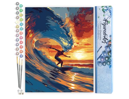 Figured'Art Malen Nach Zahlen Erwachsene Großwellen-Surfen - Paint by Numbers Basteln DIY Bastelset 40x50cm ohne Holzrahmen von Figured'Art